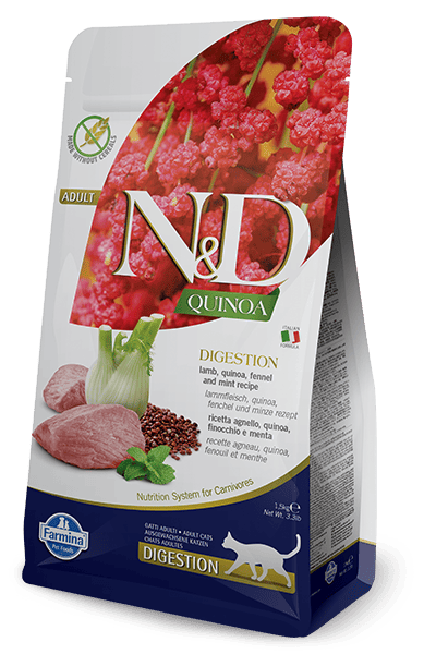 FARMINA N&D CAT GF QUINOA LAMB DIGESTION sausā barība kaķiem Jērs, fenhelis 1.5kg